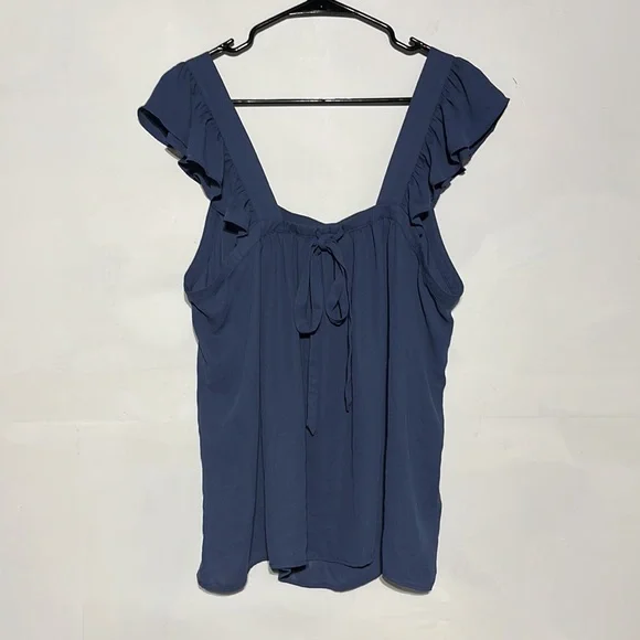 LOFT Outlet Blue Flutter Sleeve Sleeveless Square Neck Tank Top Size Large - Picture 6 of 8